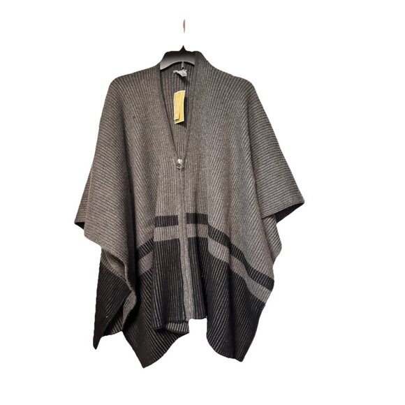 MICHAEL KORS Fisherman front full zip women's poncho ruana shawl -BLACK - Picture 1 of 5